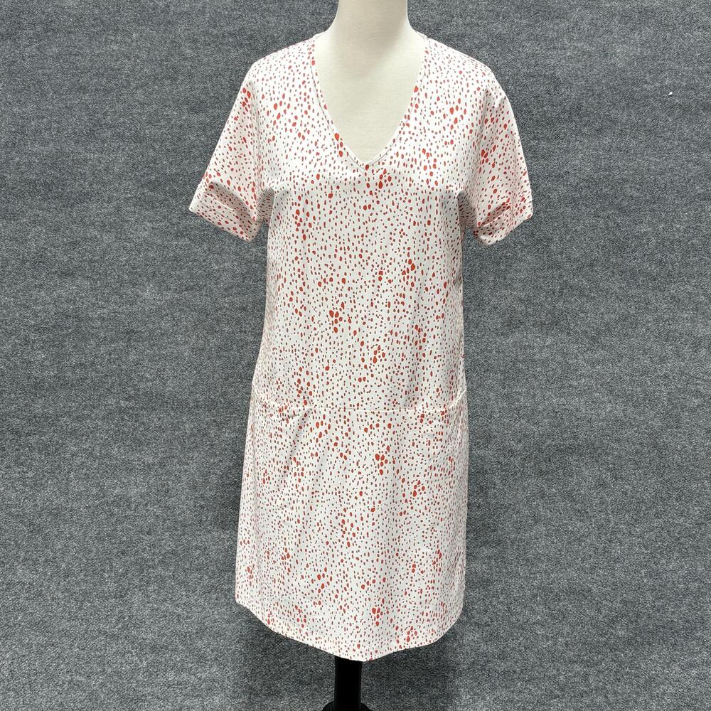 Persifor Dress Womens M White Polka Dot V Neck Short Sleeve Shift Pockets Jersey